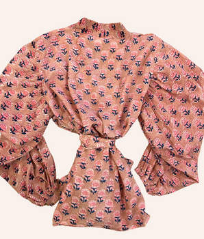 RE-TALE-Zahira Handblock Printed Wrap Blouse | Powder Pink