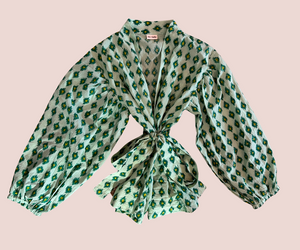 RE-TALE-Zahira Handblock Printed Wrap Green Ikat