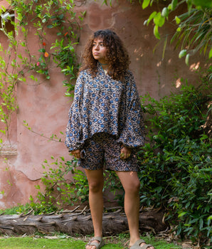 RE-TALE - Uma Handblock Printed Summer Short -Black/Blue
