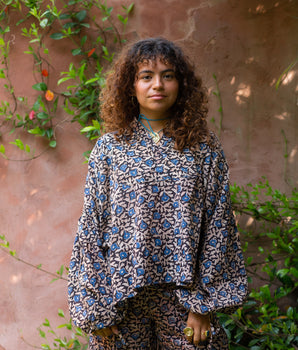 RE-TALE - Uma Handblock Printed Summer Short -Black/Blue