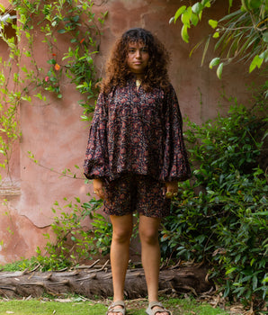 RE-TALE - Uma Handblock Printed Summer Short - Black/Red