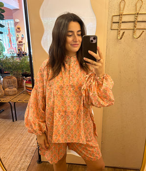 RE-TALE-Handblock Printed Summer Set - Peach Sorbet